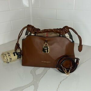 Burberry drawstring leather check crossbody bag
